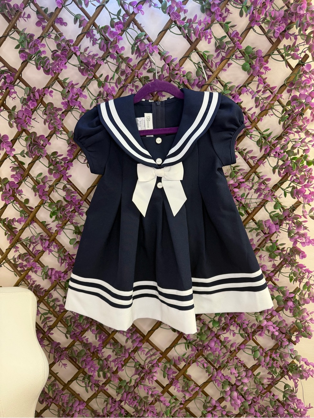 Bonnie Jean Navy Sailor-Style Bow Dress for Girls